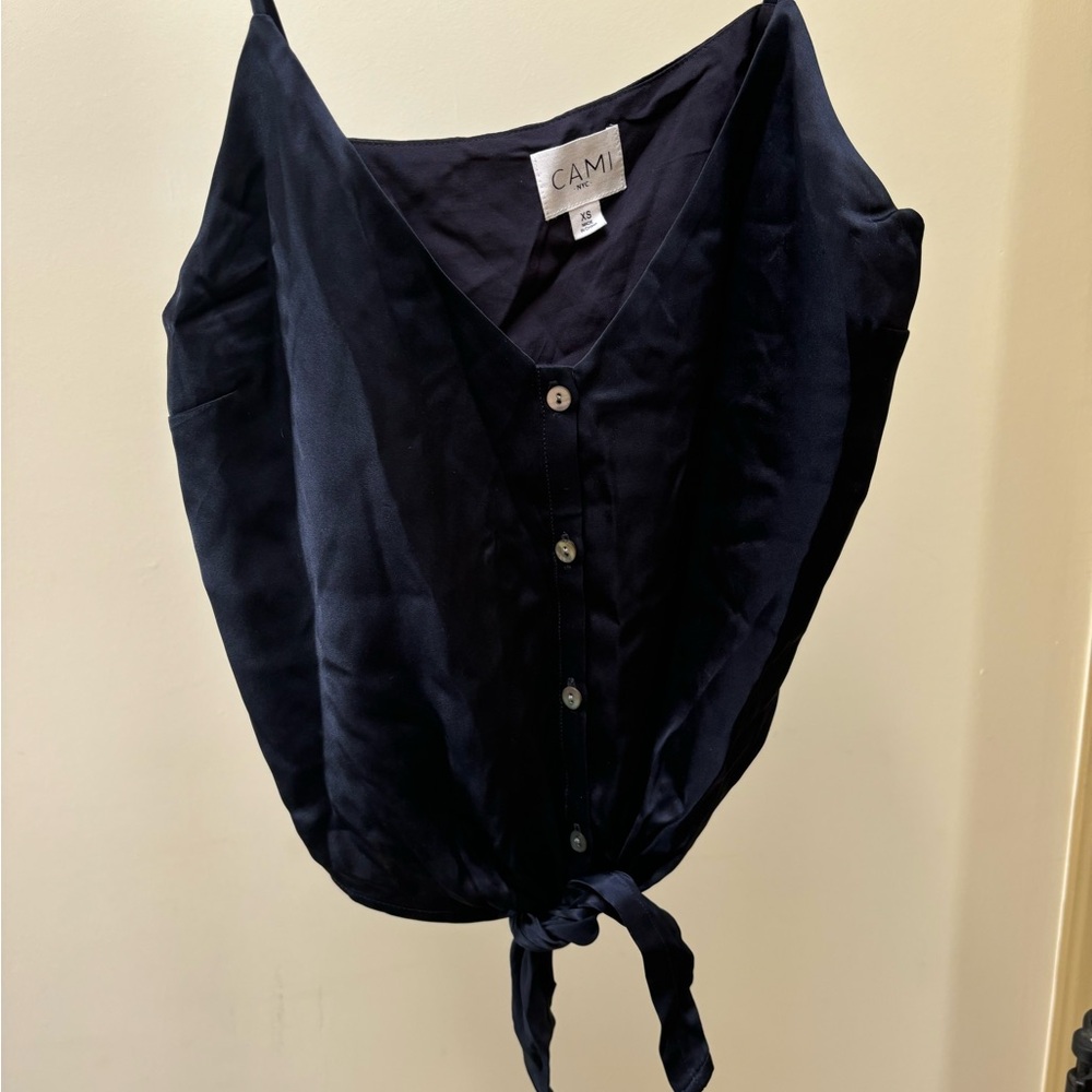 Cami NYC Navy Silk Button-Down Top